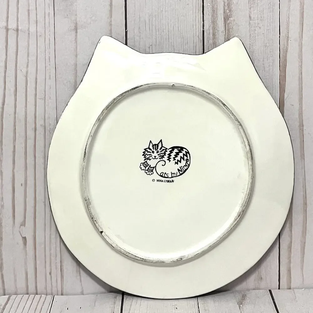 Cats by Nina Lyman Hand-Painted Signed Plate - Black and Gray Tabby 8” X 8½